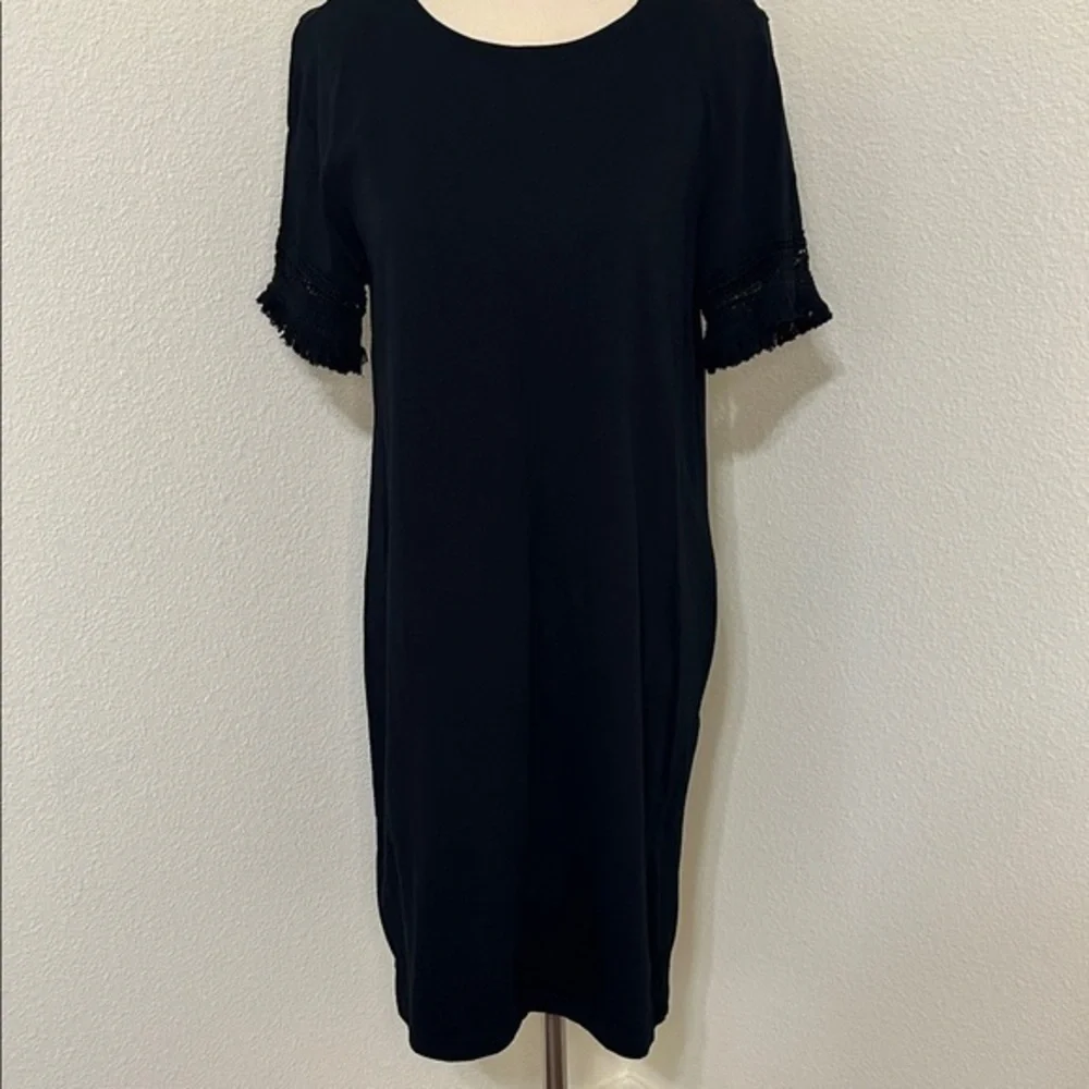 Darling Chelsea & Theodore Black Dress with lace and fringe sleeves L Large